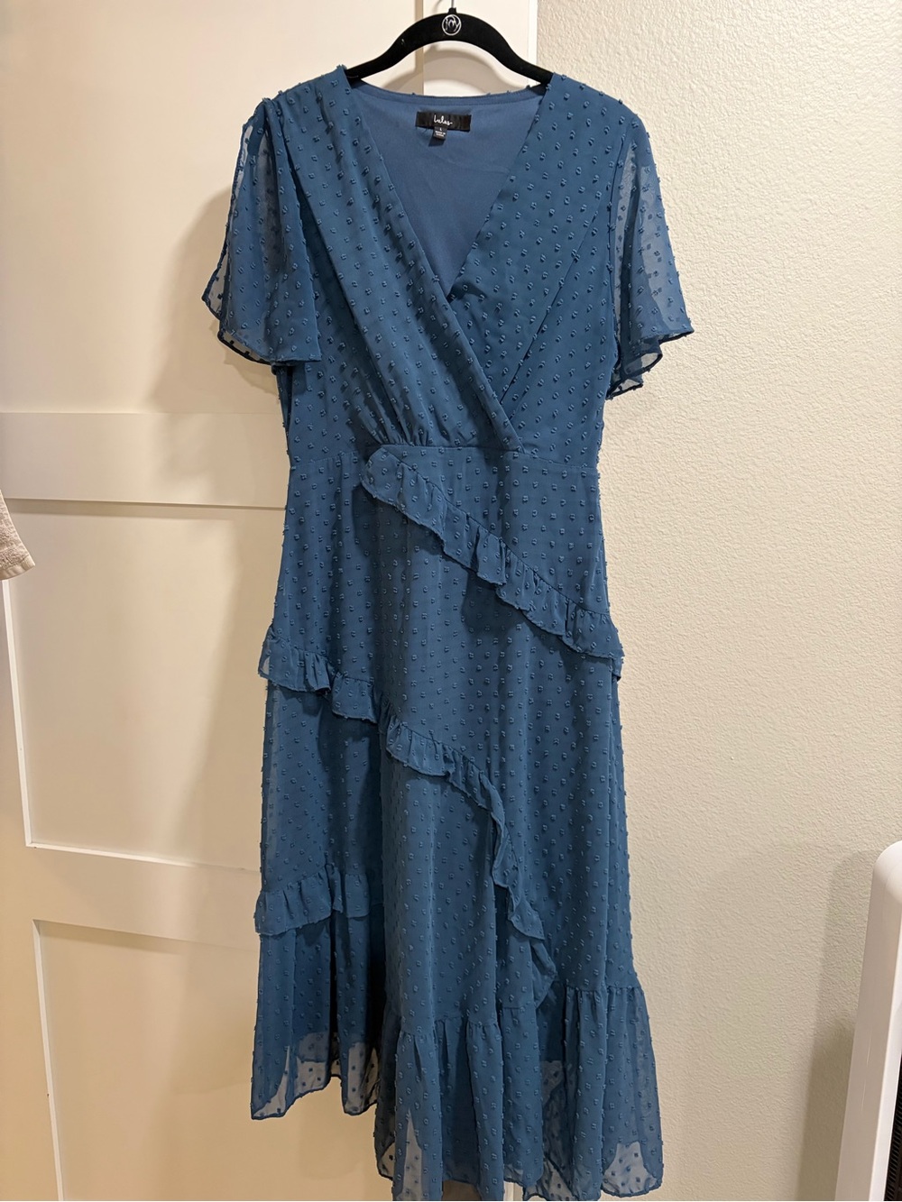 Lulu's Teal Blue Ruffled Wrap Midi Dress